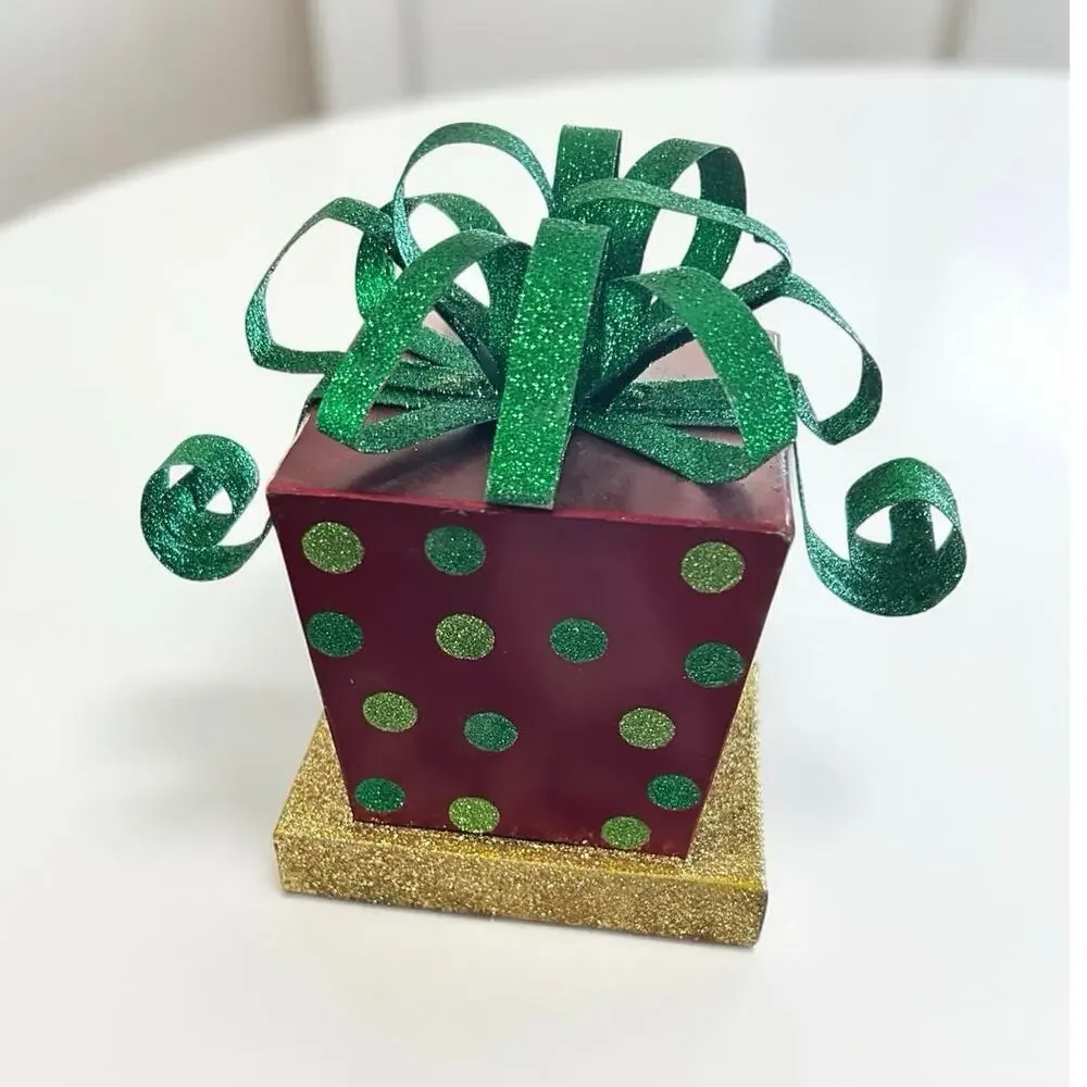 Christmas Stocking Hanger Red W/Green Dots. Gold Glitter Base Grinchy Look